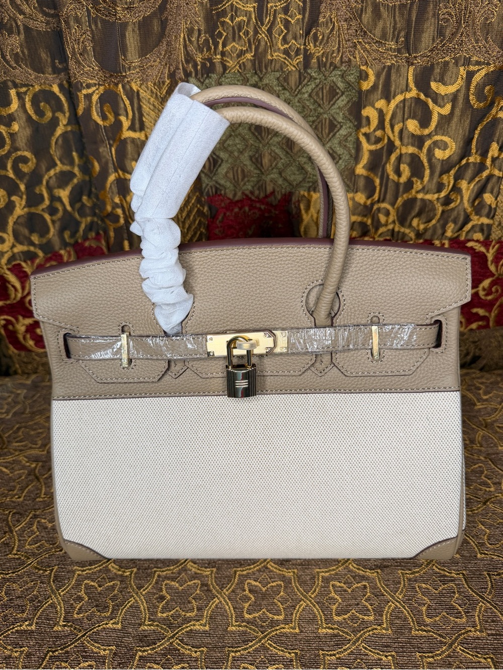 100% Genuine Togo Leather Custom Designer Shoulder bag (Khaki)